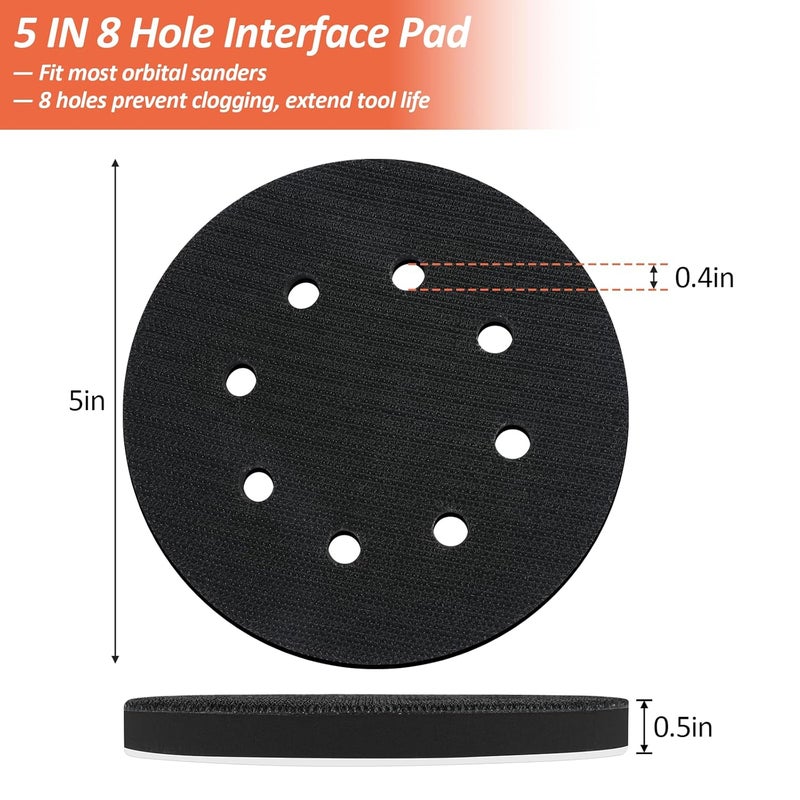Mkobon 4 Pack 5 Inch 8 Holes Foam Sanding Pads, Soft Density Interface Pad, Hook and Loop Sponge Cushion Buffer Backing Pad for Orbital Sander - Image 2